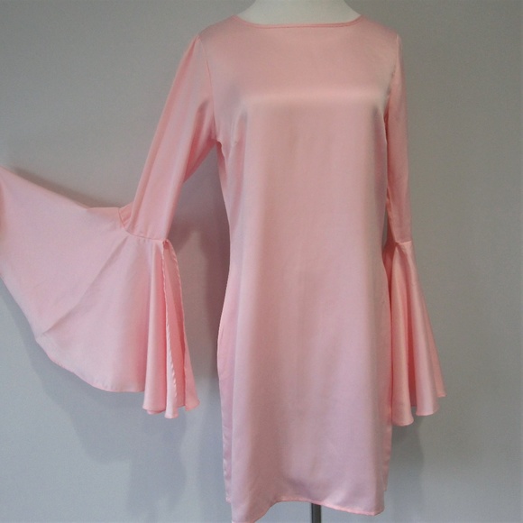 NEW Venus Pink Silky Bell Sleeve Mini Party Dress - Picture 4 of 8